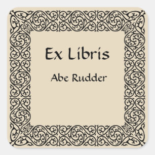 Adesivo Quadrado Vintage Line Art Swirls Bookplate