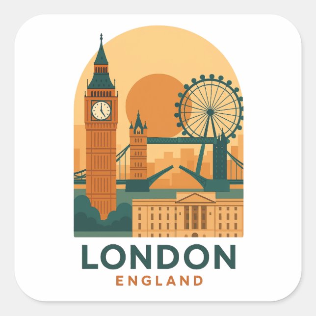 Adesivo Quadrado Vintage London England Travel | Retro  (Frente)