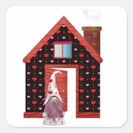 Adesivo Quadrado Vintage Love Hearts gnomo e sua casa de corações