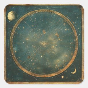 Adesivo Quadrado Vintage Lunar Celestial Map Design (2)