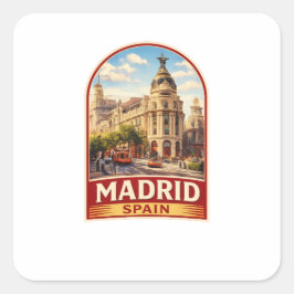Adesivo Quadrado Vintage Madrid Spain Travel Poster Style Design