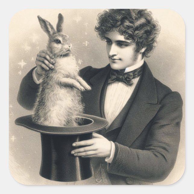 Adesivo Quadrado Vintage Maggie e Rabbit Magic Trick (Frente)