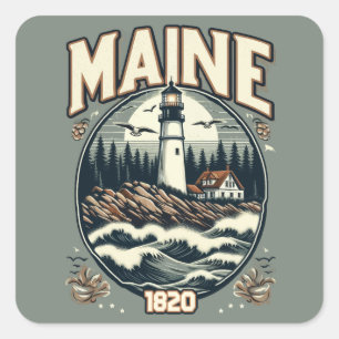 Adesivo Quadrado Vintage Maine Lighthouse