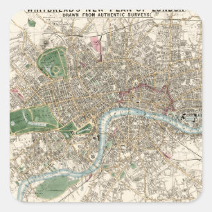 Adesivo Quadrado Vintage Map of London England (1853)