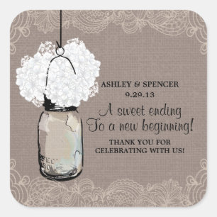 Adesivo Quadrado Vintage Mason Jar e Hydrangeas