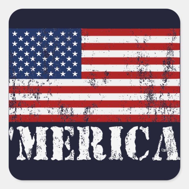Adesivo Quadrado Vintage 'MERICA U.S. Flag Stickers (Frente)