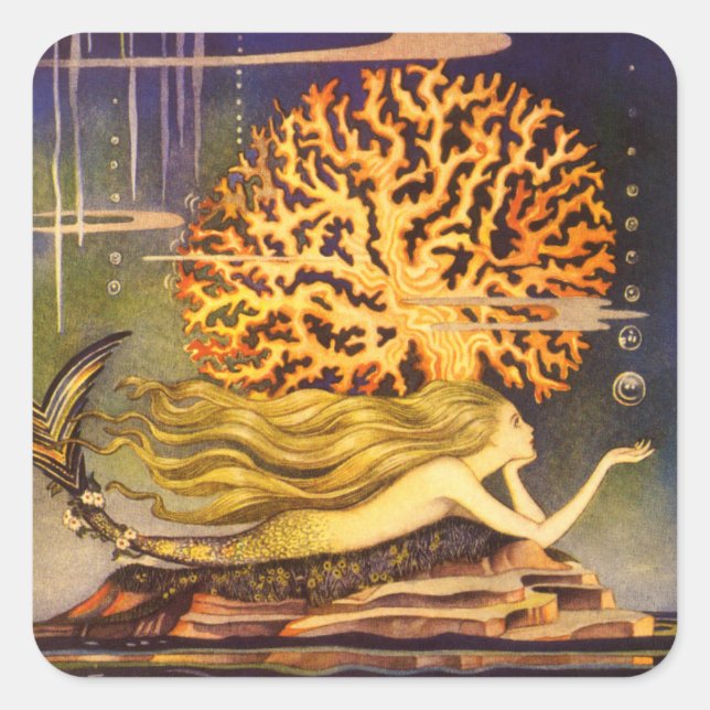 Adesivo Quadrado Vintage Mermaid (Frente)