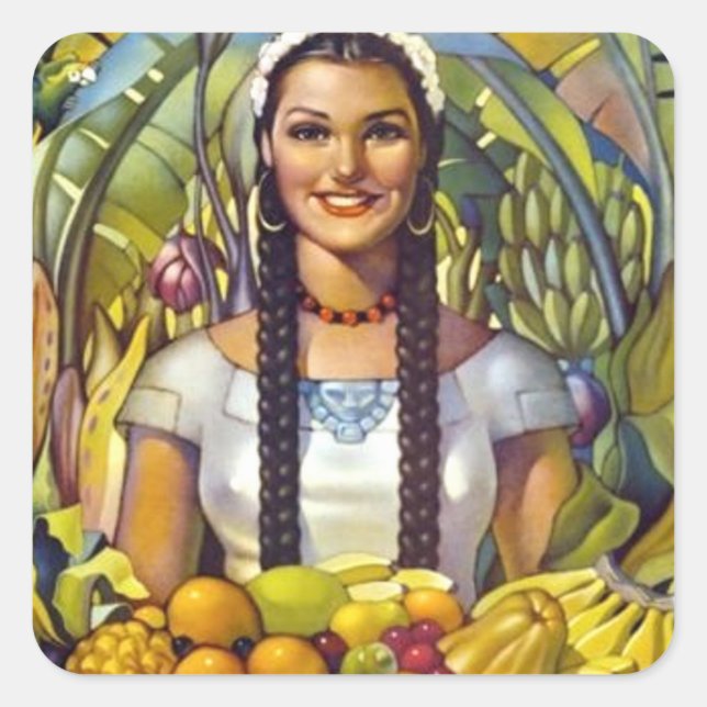 Adesivo Quadrado Vintage, México, Viagem de Turismo Anúncio (Frente)