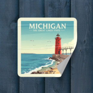 Adesivo Quadrado Vintage Michigan