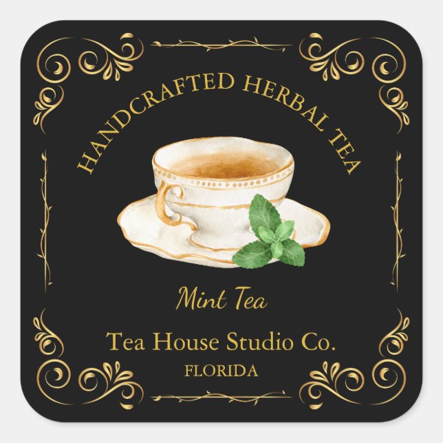 Adesivo Quadrado Vintage Mint Tea Square Label (Frente)