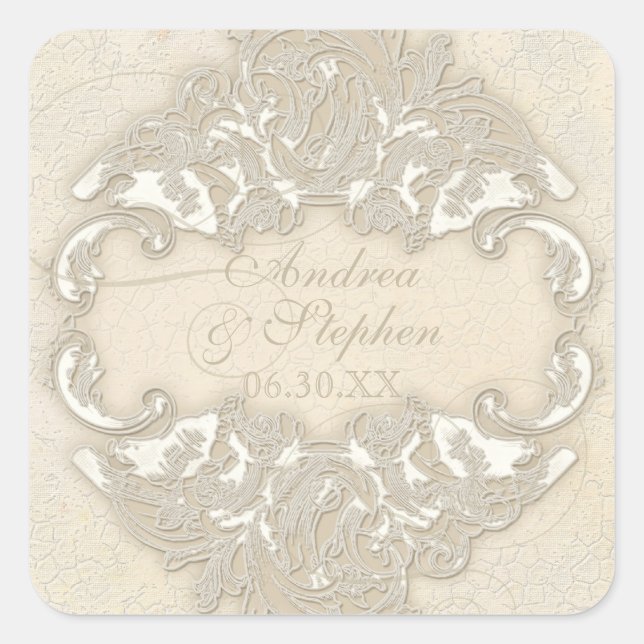 Adesivo Quadrado Vintage Monograma Lace Barroco Etching Swirl Forma (Frente)