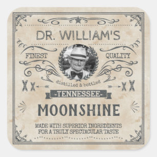 Adesivo Quadrado Vintage Moonshine Hillbilly Medicine