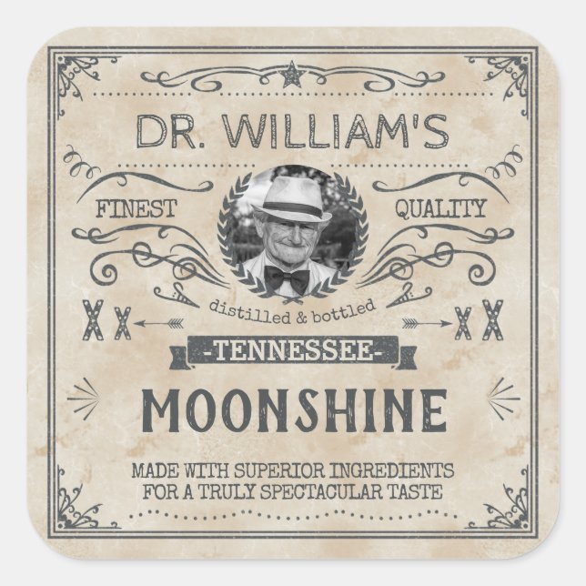 Adesivo Quadrado Vintage Moonshine Hillbilly Remédio Cervejeiro Per (Frente)