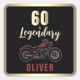 Adesivo Quadrado Vintage Motorcycle 60th Birthday Bike Party