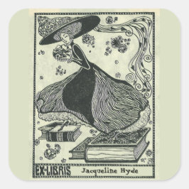 Adesivo Quadrado Vintage Mulher Editável Passando no Livro