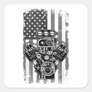 Adesivo Quadrado Vintage Muscular Carro Pistão Americano Bandeira F