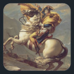 Adesivo Quadrado Vintage Napoleon cruzando os Alpes<br><div class="desc">Napoleão Atravessando os Alpes,  pintura a óleo na canvas do imperador francês Napoleão Bonaparte pintado em 1802 pelo pintor francês Jacques-Louis David (1748 - 1825). Esta pintura de um jovem Napoleão cavalgando um cavalo cinza aplaudido foi feita dois anos antes de ele se tornar imperador da França.</div>