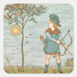 Adesivo Quadrado Vintage Nursery Rhyme Art Boy com Arco e Seta