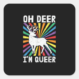 Adesivo Quadrado Vintage Oh Deer Eu Sou Queer Orgulho LGBT Gay Lésb
