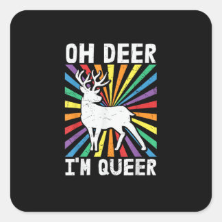 Adesivo Quadrado Vintage Oh Deer Eu Sou Queer Orgulho LGBT Gay Lésb