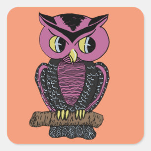 Adesivo Quadrado Vintage Owl Halloween