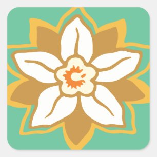 Adesivo Quadrado Vintage Padrão floral verde e amarelo Jonquil