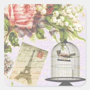 Adesivo Quadrado Vintage Paris - Birdcage
