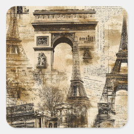 Adesivo Quadrado Vintage Paris French Landmark Pattern