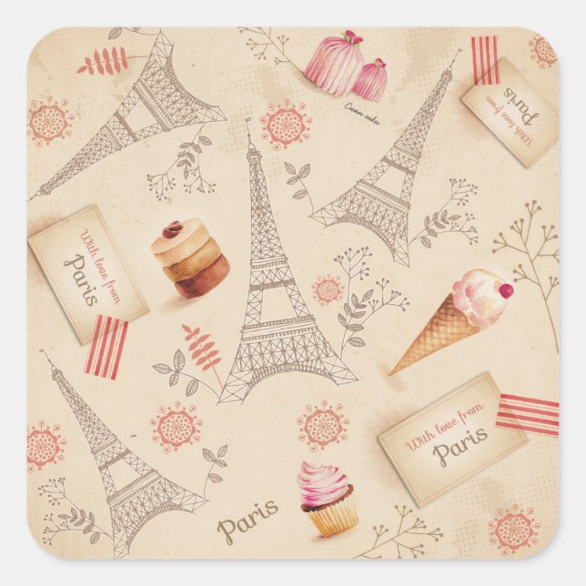 Adesivo Quadrado Vintage Paris Sweets (Frente)
