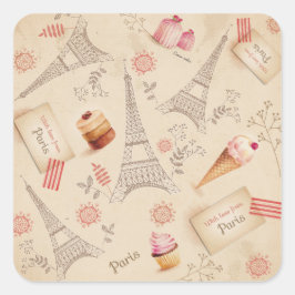 Adesivo Quadrado Vintage Paris Sweets