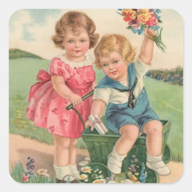 Adesivo Quadrado Vintage Páscoa Holiday Art Sticker (Frente)