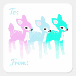 Adesivo Quadrado Vintage Pastel Deer Cute Christmas Gift Tag