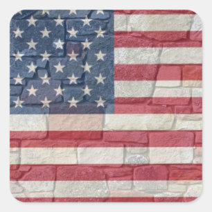 Adesivo Quadrado Vintage Patriotic USA Flag em Stone Wall