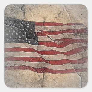 Adesivo Quadrado Vintage Patriotic USA Flag em Stone Wall