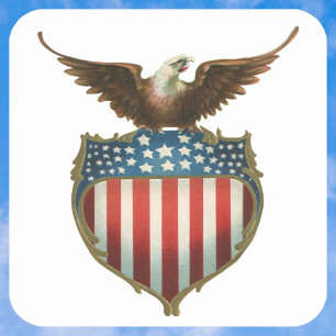 Adesivo Quadrado Vintage patriótico, águia americana com bandeira