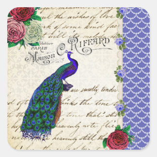 Adesivo Quadrado Vintage Peacock Song Collage