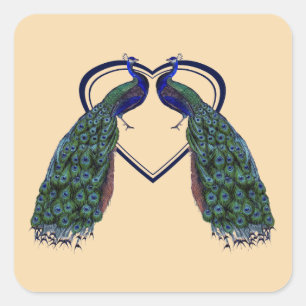 Adesivo Quadrado Vintage Peacock Stickers or Envelope Seals