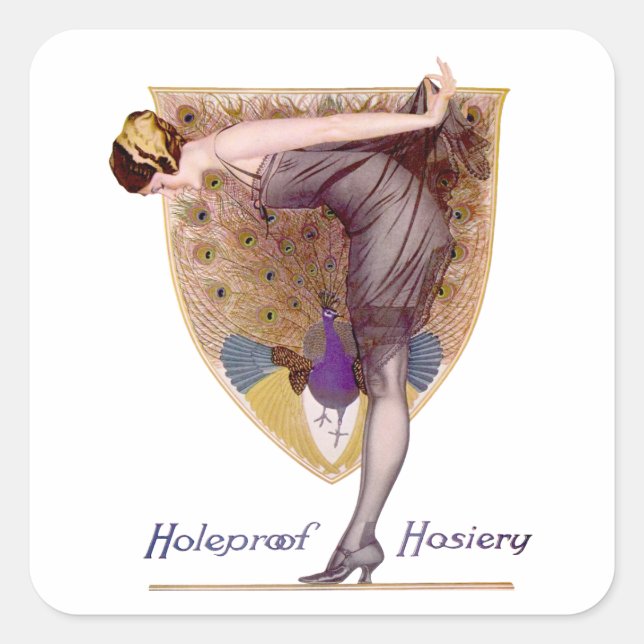 Adesivo Quadrado Vintage Peacock Woman Flapper Bonito (Frente)