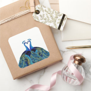Adesivo Quadrado Vintage Peacocks beijando presentes de casamento