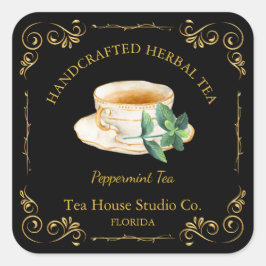 Adesivo Quadrado Vintage Peppermint Tea Square Label