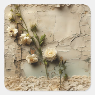 Adesivo Quadrado Vintage - Pergaminho - Carta de Amor com Flores (3