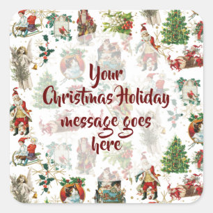 Adesivo Quadrado Vintage Personalizado Retro Natal Festivo