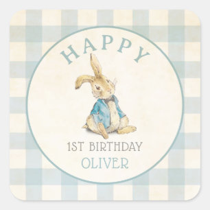 Adesivo Quadrado Vintage Peter The Rabbit Blue Gingham primeiro ani