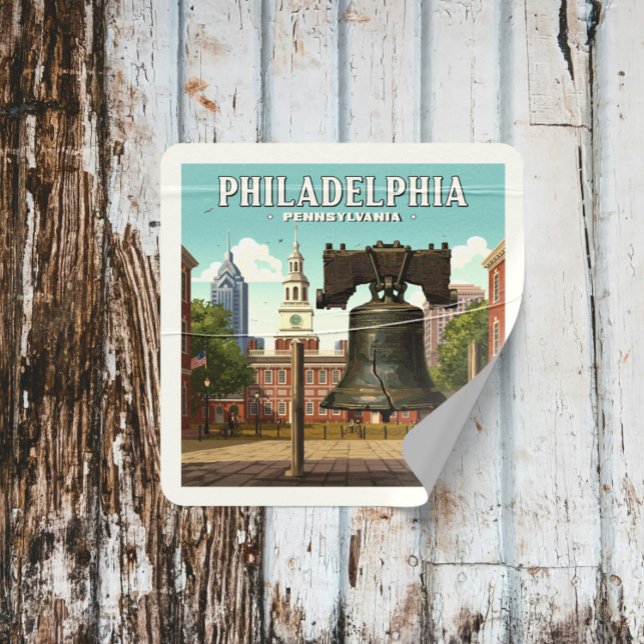 Adesivo Quadrado Vintage Philadelphia Pensilvânia (Criador carregado)