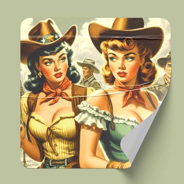 Adesivo Quadrado Vintage Pin-up Cowboys (Criador carregado)