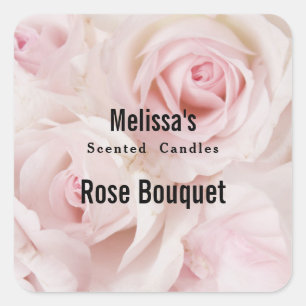 Adesivo Quadrado Vintage Pink Roses Elegante Buquê Candle Biz