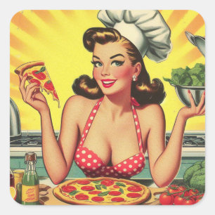 Adesivo Quadrado Vintage Pizza Girl