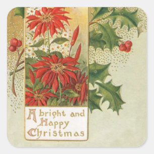 Adesivo Quadrado Vintage poinsettia, vinheta de natal