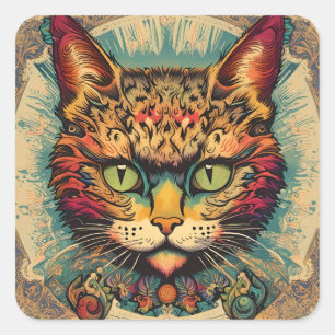 Adesivo Quadrado Vintage Pop Art Louis Wain Estilo Retroativo