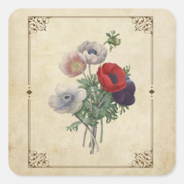 Adesivo Quadrado Vintage Poppies Incorporação Floral de Embelagem